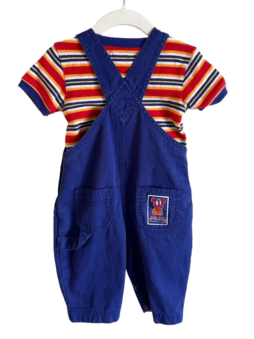 Vtg 90s Gymboree Onesie & Overalls Red Blue Stripes Vintage Rainbow Tag 6-12M